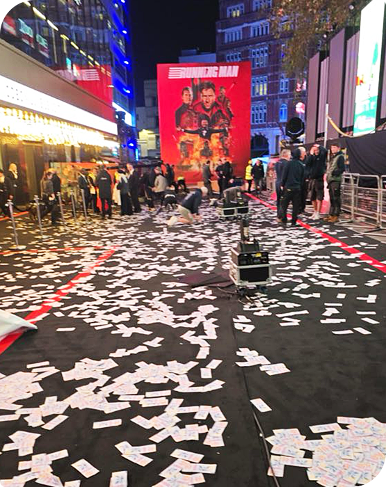 Post-event cleanup after a film premiere in Leicester Square, London