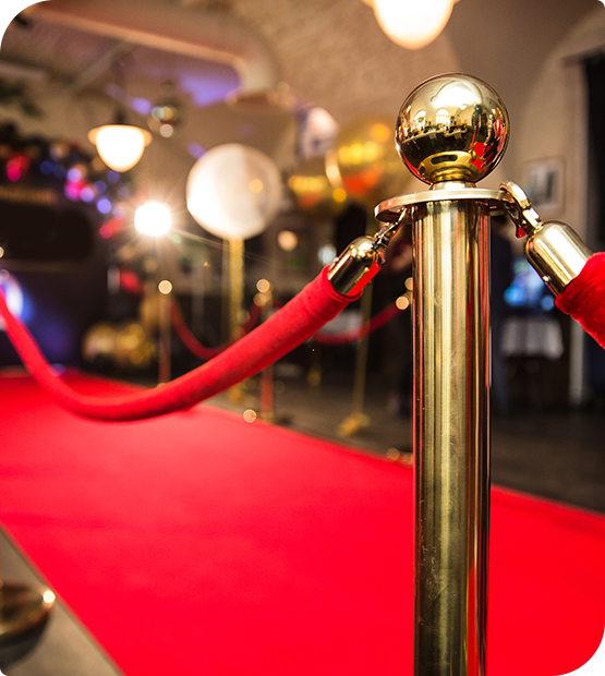 Red carpet event area with velvet barriers