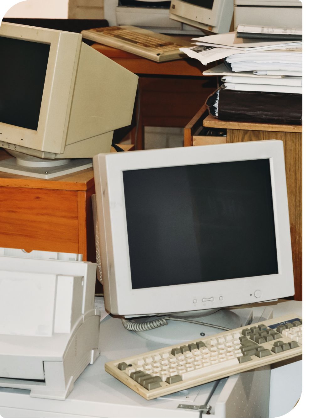 Old office electronics Old office items prepared for waste disposal
