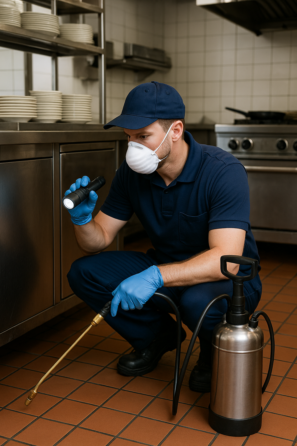 restaurant-pest-control Commercial pest technician during restaurant pest control service