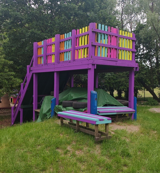 lady-allen-playground-refurbished-colourful-play-tower Brightly refreshed playground structure at Lady Allen Adventure Playground, helping create a more welcoming space for children.